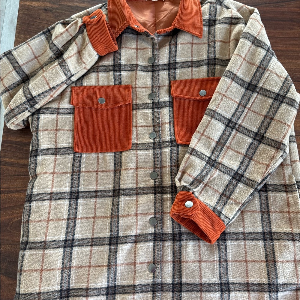 Eesome Plaid Shirt Jacket with Orange Corduroy
